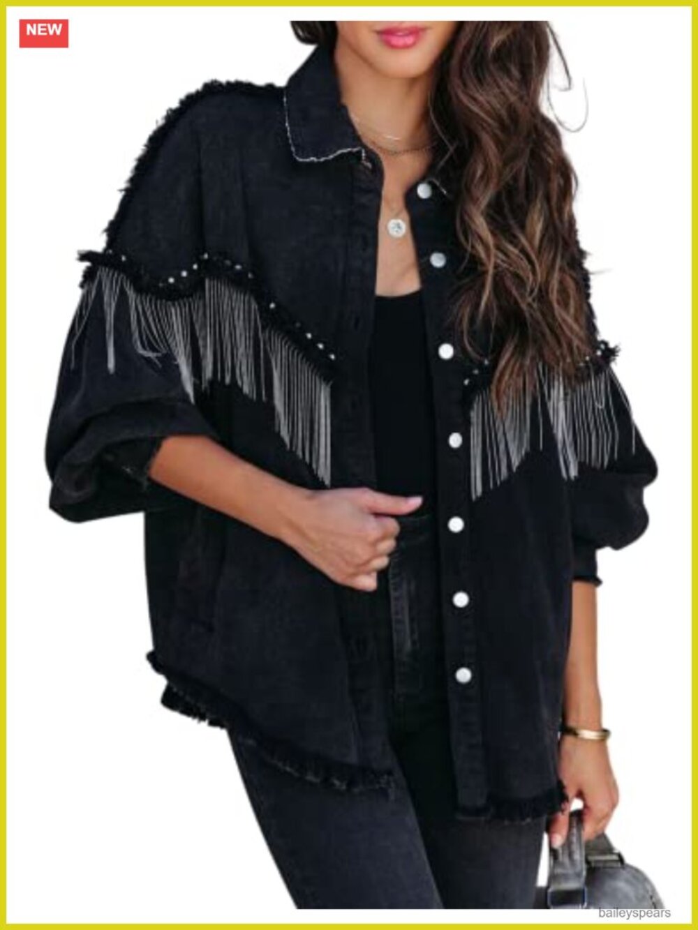 Oversized Fringe Denim Jacket Sparkly Tassel Western Coat